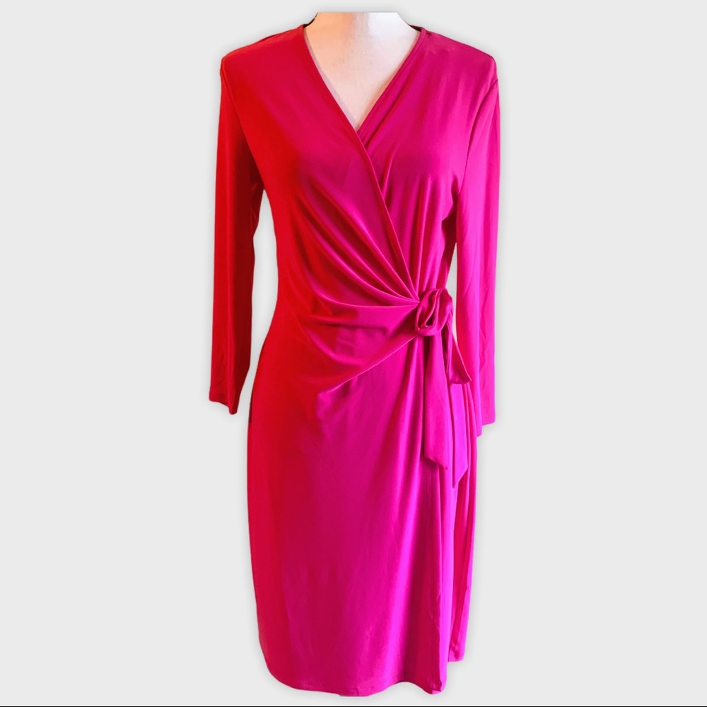 Anne Klein Fuchsia Wrap-Style Tie Dress